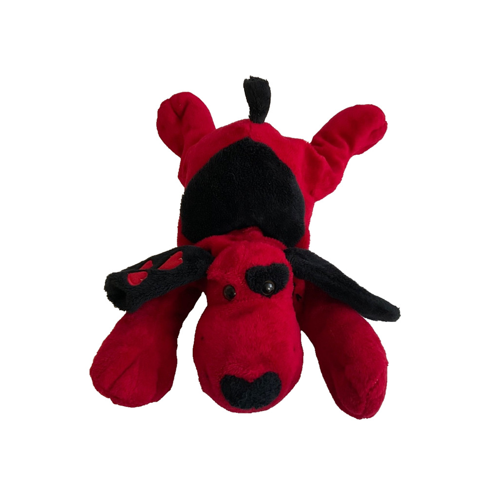 Kids of America Red Dog Hearts Eye Spot Black Plush Stuffed Animal Toy Vtg